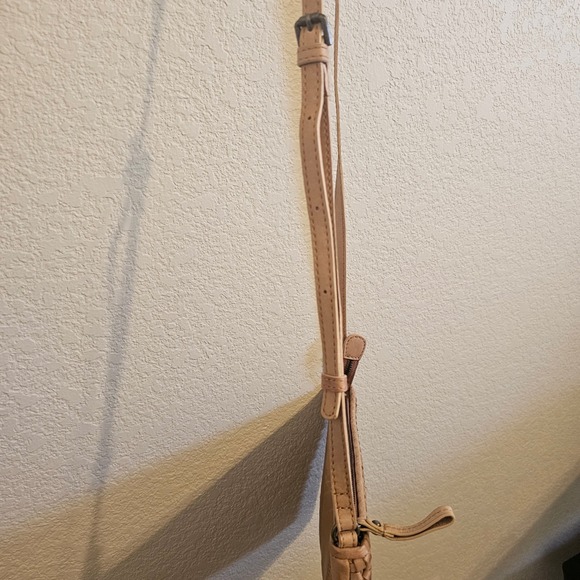 Tan Woven 100% Genuine Leather Crossbody Bag Adjustable Neutral Minimalist Boho - Picture 3 of 7